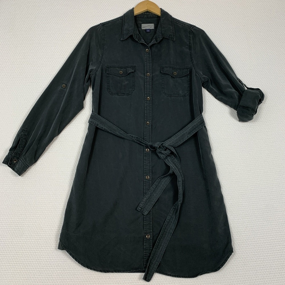 Universal Thread Charcoal Lyocell Shirt Dress Small S Midi Button Up Tie